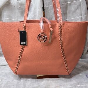Badgley Mischka Coral Gold Decorative Chain Tote Bag MSRP $139 Vegan Leather NWT